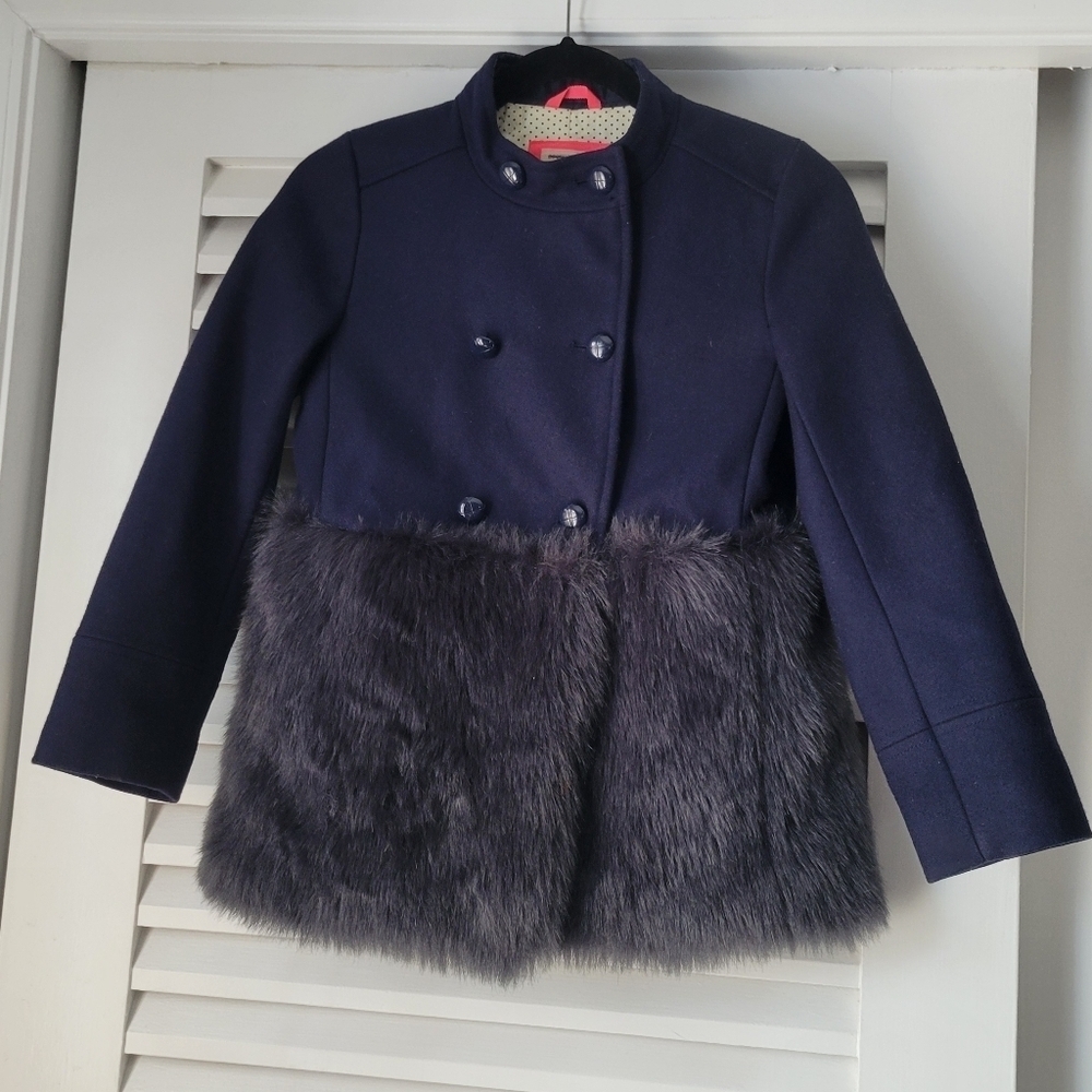 Crewcuts navy wool faux fur peacoat ( Girls) size 10.